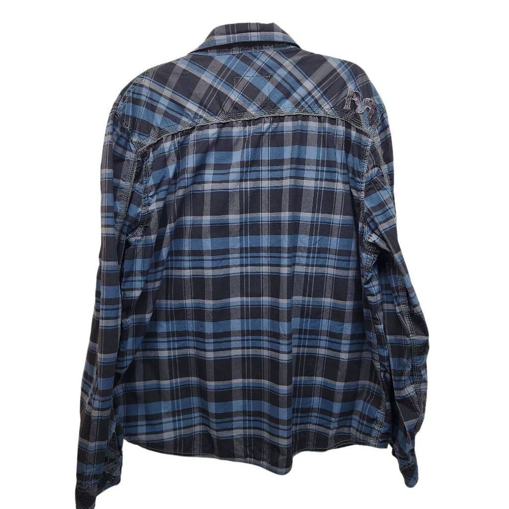 Rock Revival Plaid Button Up Shirt Men's XXL Blue Gray Embroidered Cotton - Picture 8 of 9